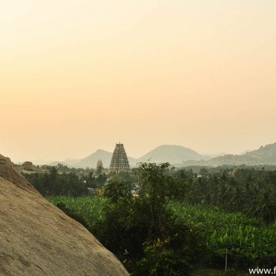 Views of the boulder and temple in Hampi, India