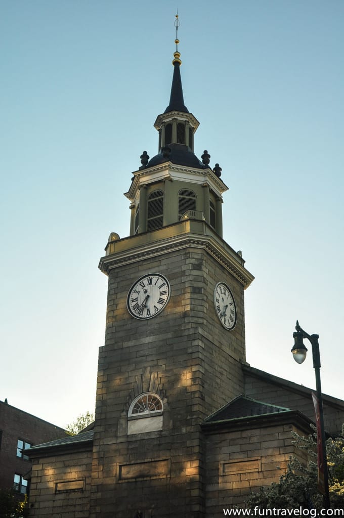 A clock tower in Portland