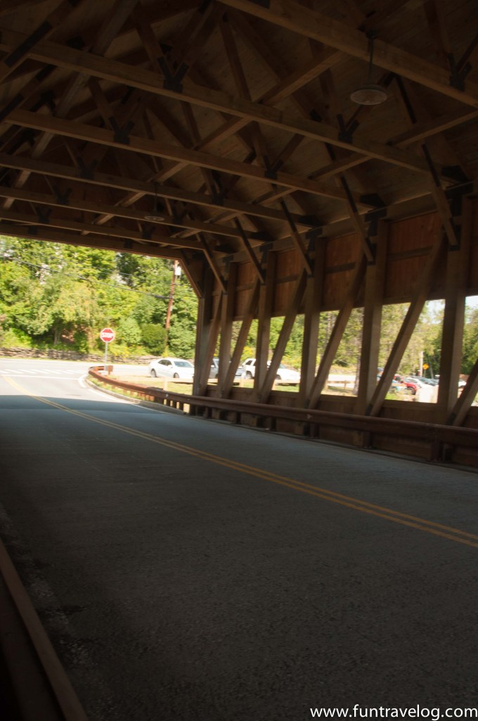 A covered wooden bridge near Simon Pearce glass factory