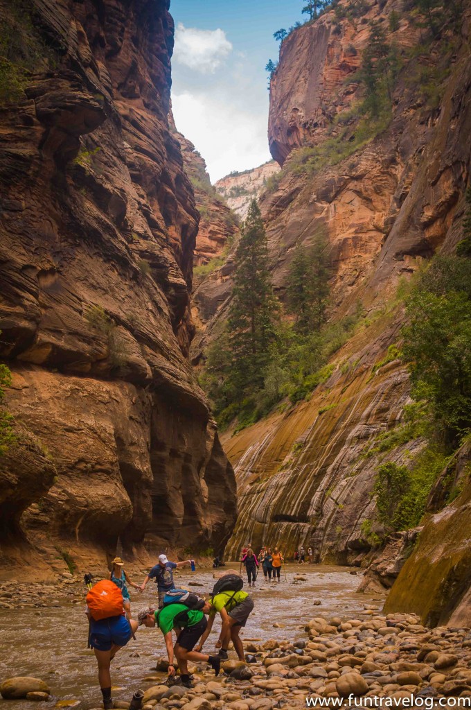 Hikers getting ready to walk the water!