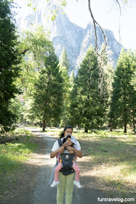 Raahi is in a baby carrier with Supriya. A baby carrier is a must-have if you wish to explore Yosemite with toddlers