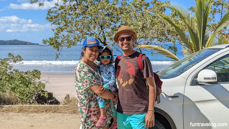 A family photo in front of Playa Flamingo in Costa Rica.