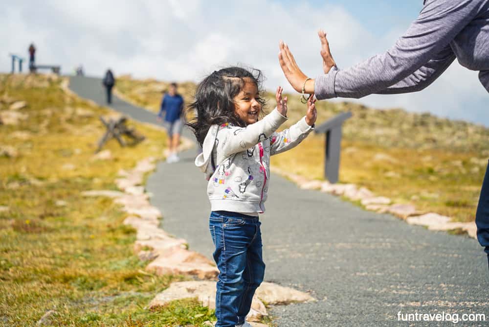 Rocky Mountains for kids - photo of Raahi high fiving Supriya