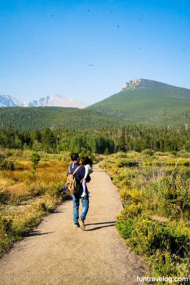 Bharat & Raahi walking in Lily Lake Rocky Mountain NP