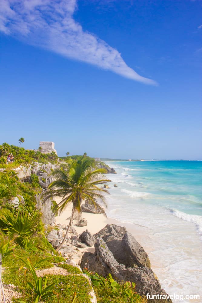 A dramatic photo of Playa Ruina and Tulum ruins